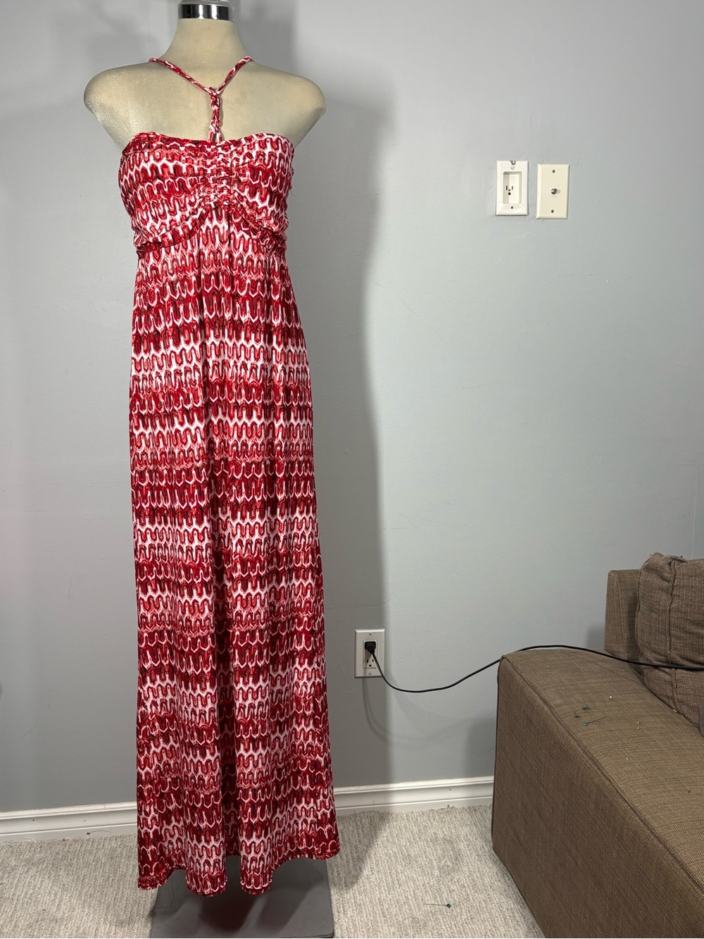 Red Printed Halter Maxi Dress - Picture 9 of 15